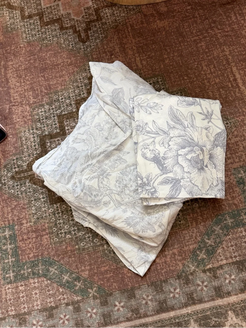 Amazon Botanical Floral Duvet Cover and shams in White and Light Blue